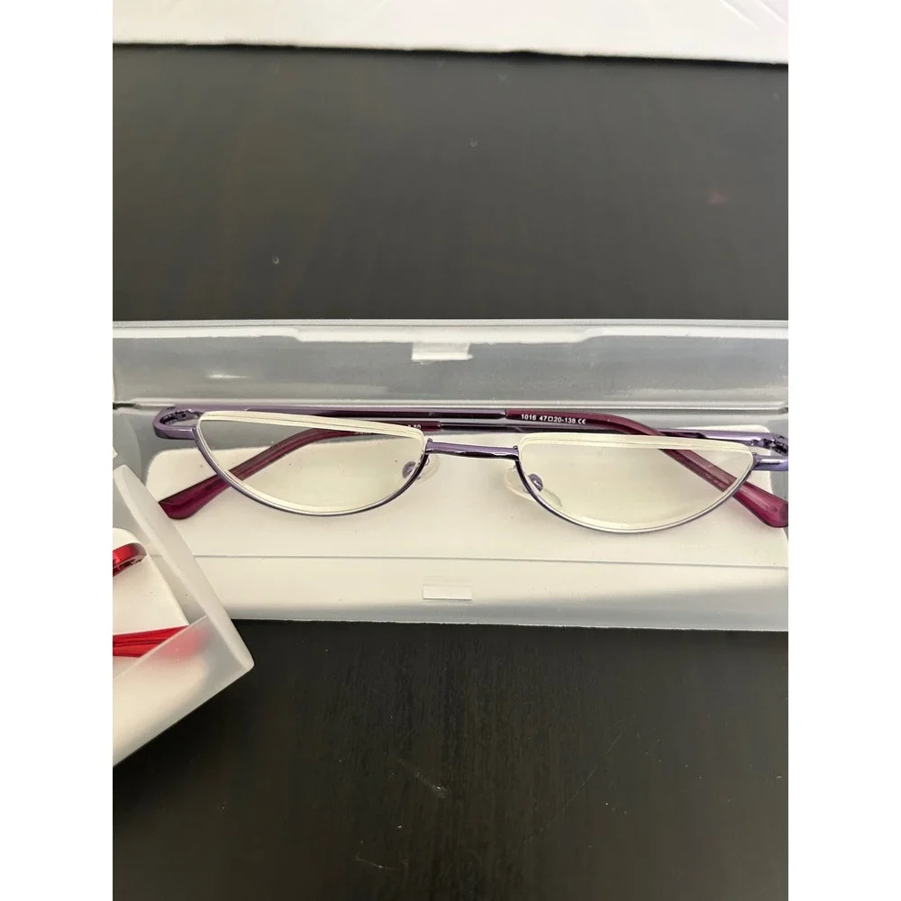 Reading Glasses Red Purple Half Moon Slim Metal Frame +3.50 Strength Lot of 2